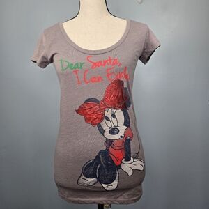 Disney Minnie Mouse Dear Santa, I Can Explain Women's T-Shirt Size Small Gray‎